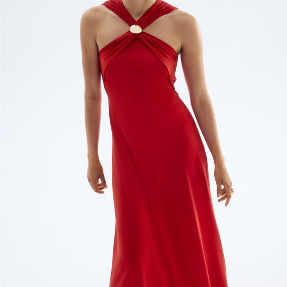 H&M Dresses & Skirts - NWT Elegant Red Halter Dress with Gold Detailing - Luxury Occassion Maxi Dress